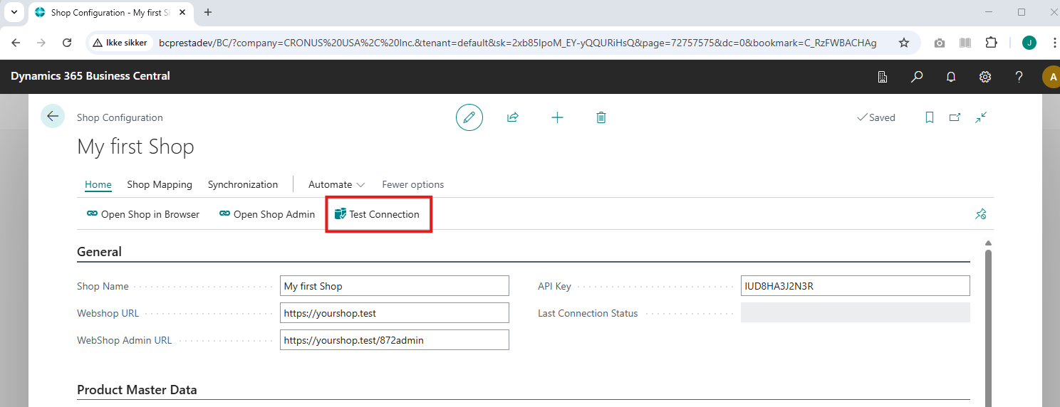 Shop Configuration Page