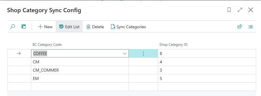 Shop Configuration Page - Category Synchronization