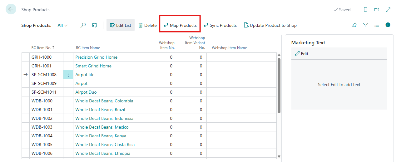 Shop Configuration Page - Product Mapping