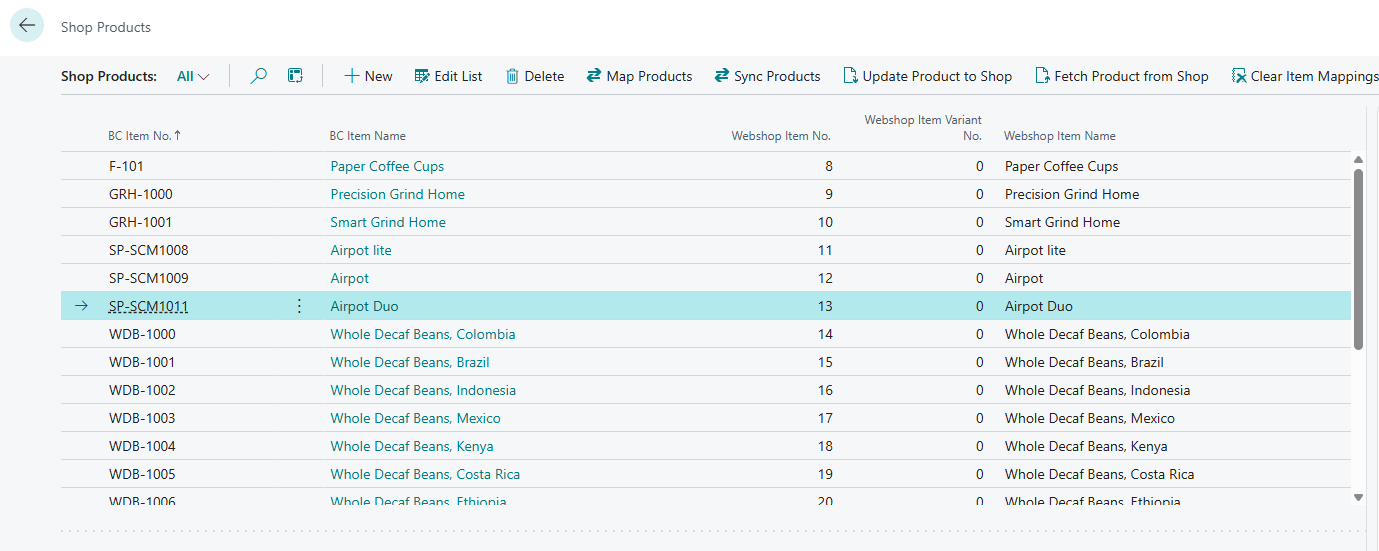 Shop Configuration Page - Product Synchronization